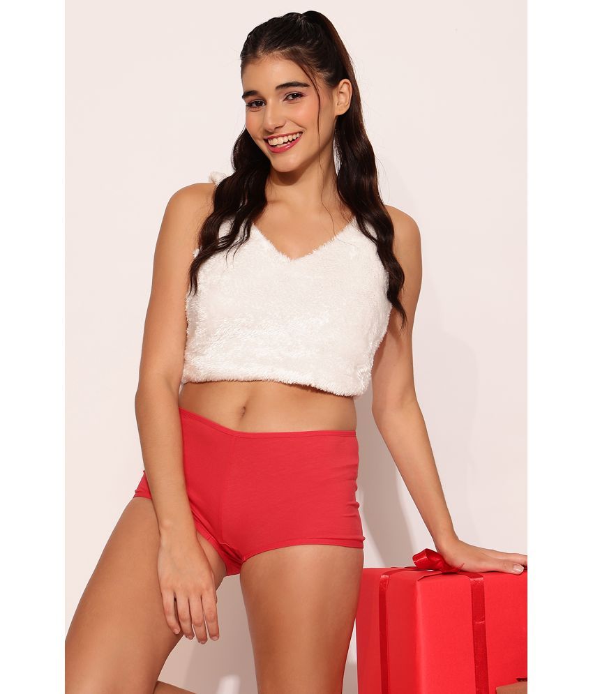     			Clovia Cotton Solid Women's Boy Shorts ( Red )