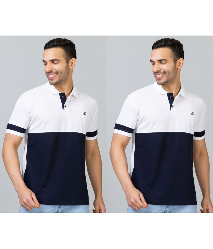     			EKOM Cotton Blend Regular Fit Colorblock Half Sleeves Men's Polo T Shirt - White ( Pack of 2 )