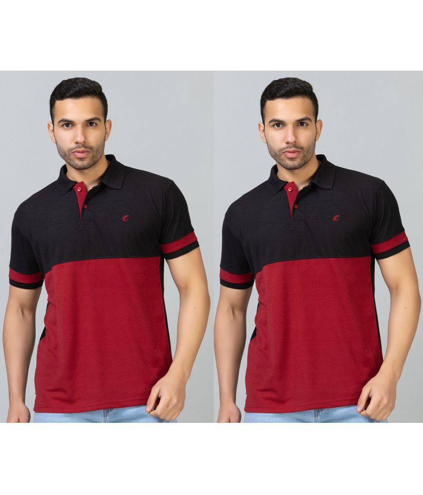     			EKOM Cotton Blend Regular Fit Colorblock Half Sleeves Men's Polo T Shirt - Black ( Pack of 2 )