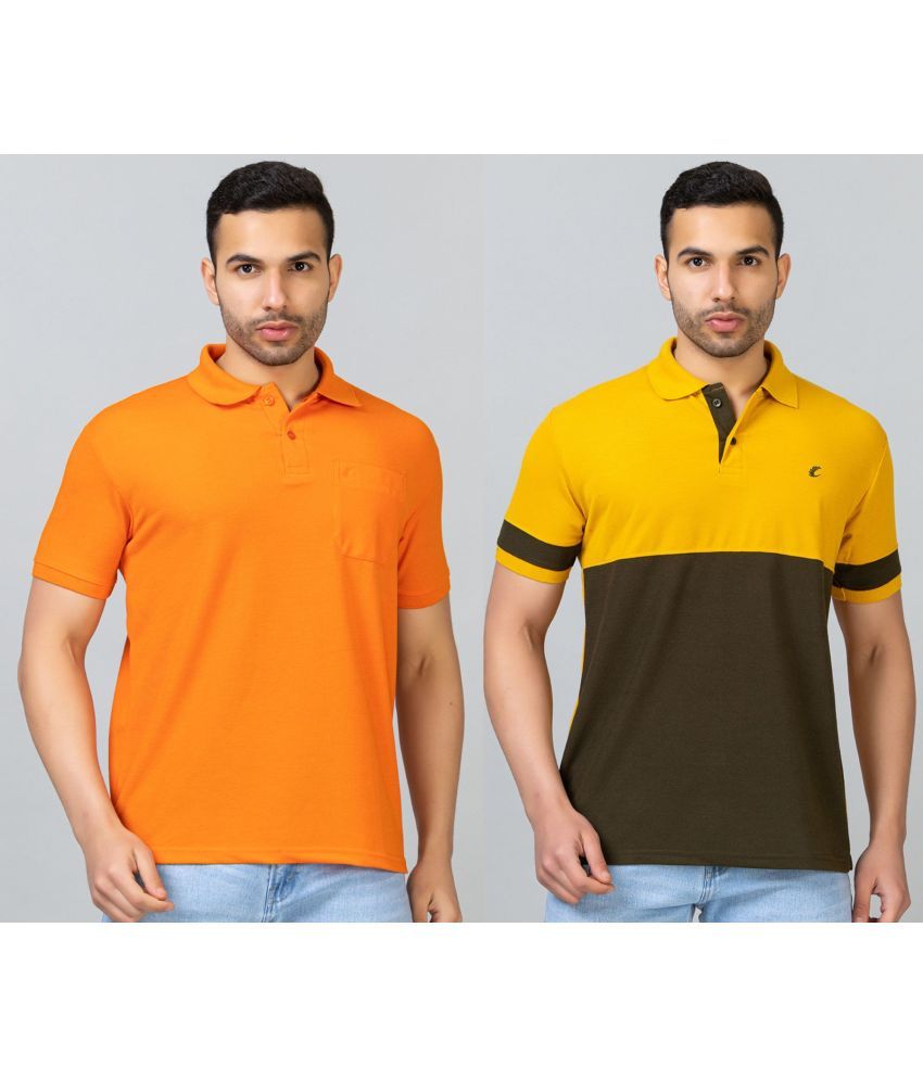     			EKOM Pack of 2 Cotton Blend Regular Fit Solid Half Sleeves Men's Polo T Shirt ( Multicolor )