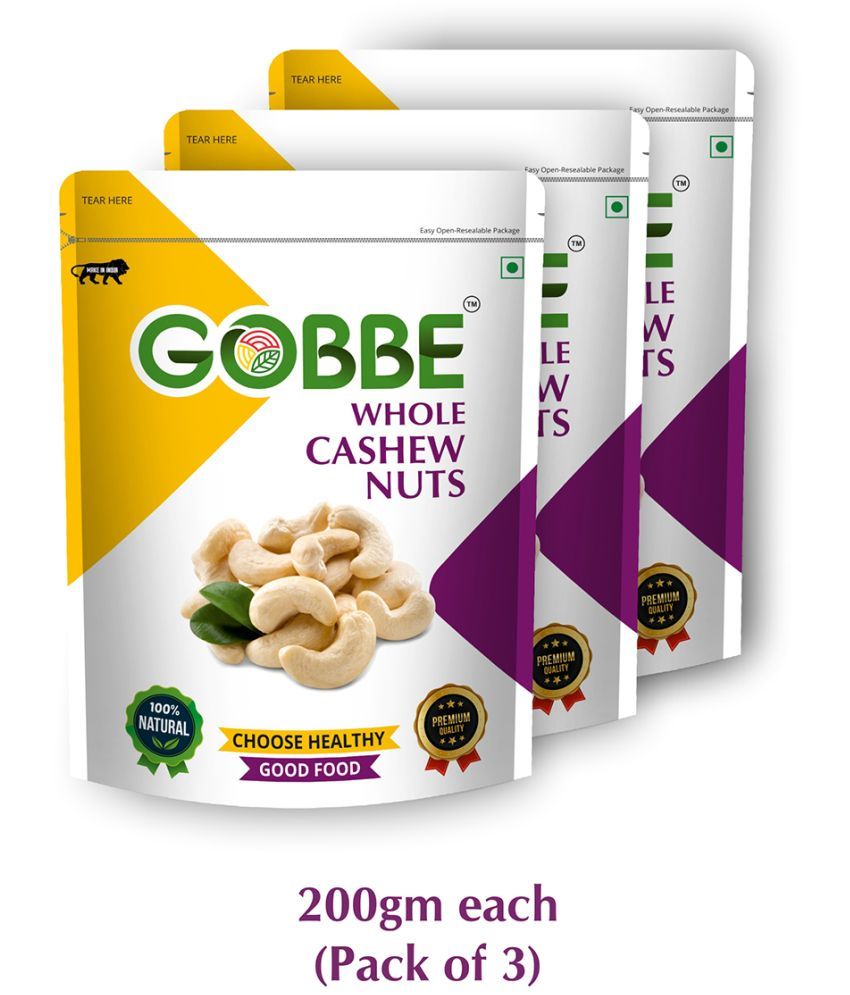     			GOBBE Premium Whole Cashew Nuts | Nutritious & Delicious Kaju | Gluten Free, Low Calorie & High Protein Nuts - 600gm (Pack of 3) (200 * 3)