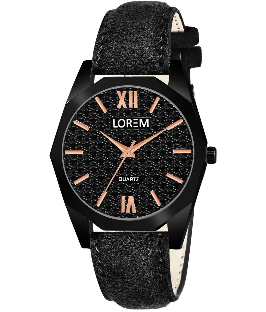     			Lorem Black Leather Analog Womens Watch