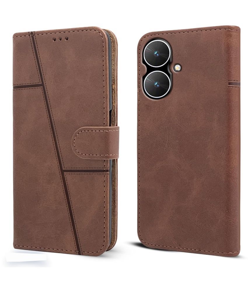     			NBOX Brown Flip Cover Artificial Leather Compatible For Poco M6 5G ( Pack of 1 )