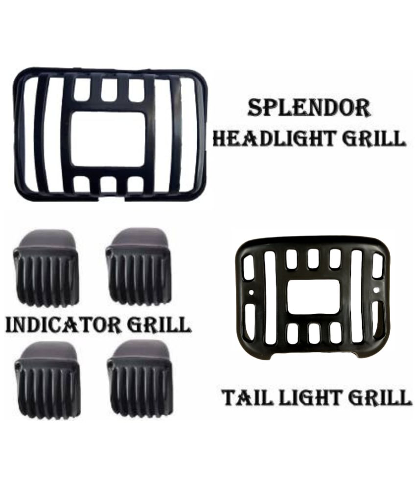     			Splendor Headlight Tail Light Indicator Grill Cover Guard Protection Hero Splendor Pro Plus (Pack of 6) Bike Headlight Grill  (Black)