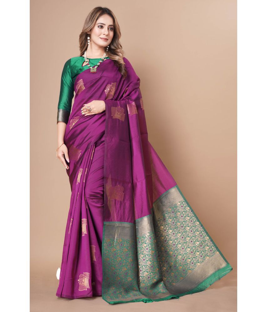     			Surat Textile Co Banarasi Silk Woven Saree With Blouse Piece - Wine ( Pack of 1 )