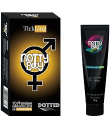 NottyBoy Long Last Delay Gel 20gm and Extra Dotted 1500 Dots Condom (Pack of 10)