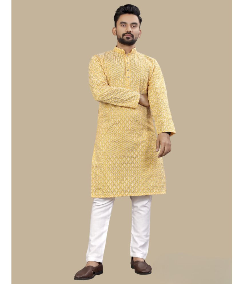     			Balaji's Yellow Silk Regular Fit Men's Kurta Pyjama Set ( Pack of 1 )