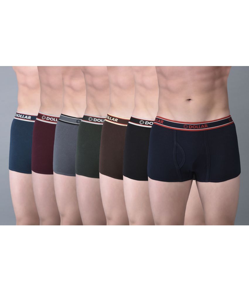     			Pack of 7 Dollar Bigboss Assorted Solid Cotton Blend Men Trunk