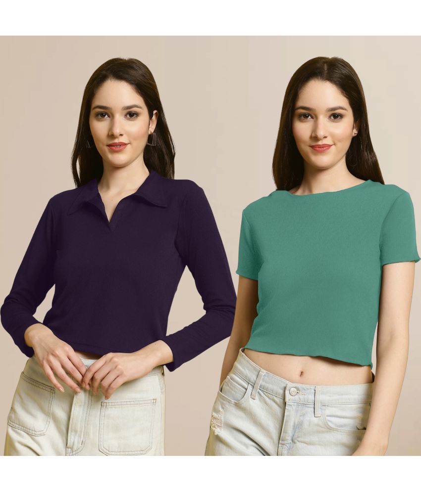     			Fabflee Multi Color Polyester Women's Crop Top ( Pack of 2 )