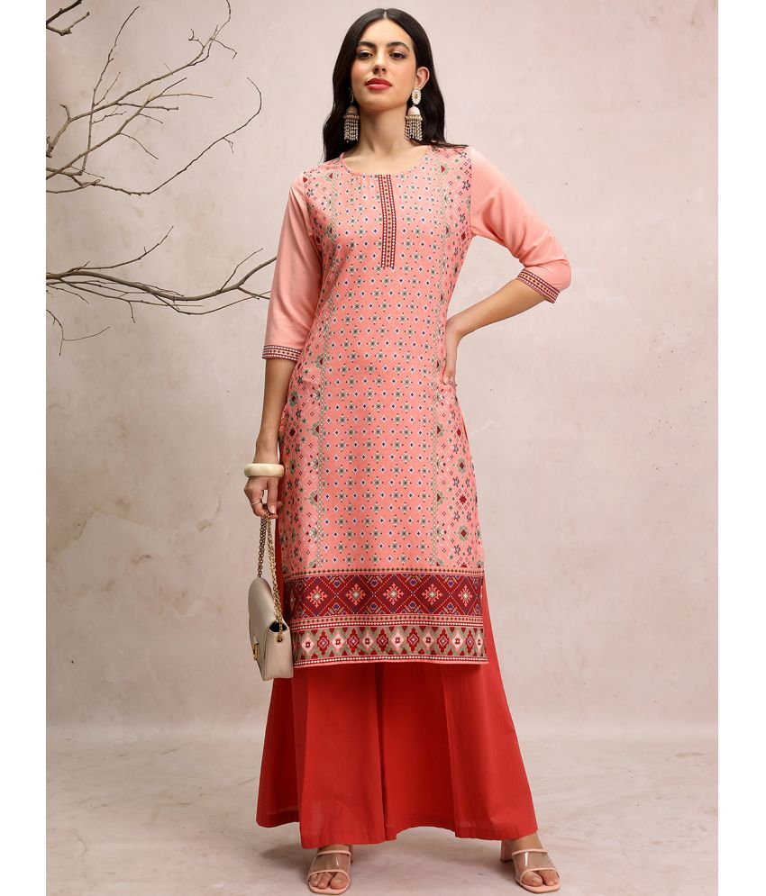     			Ketch Cotton Printed Straight Women's Kurti - Peach ( Pack of 1 )