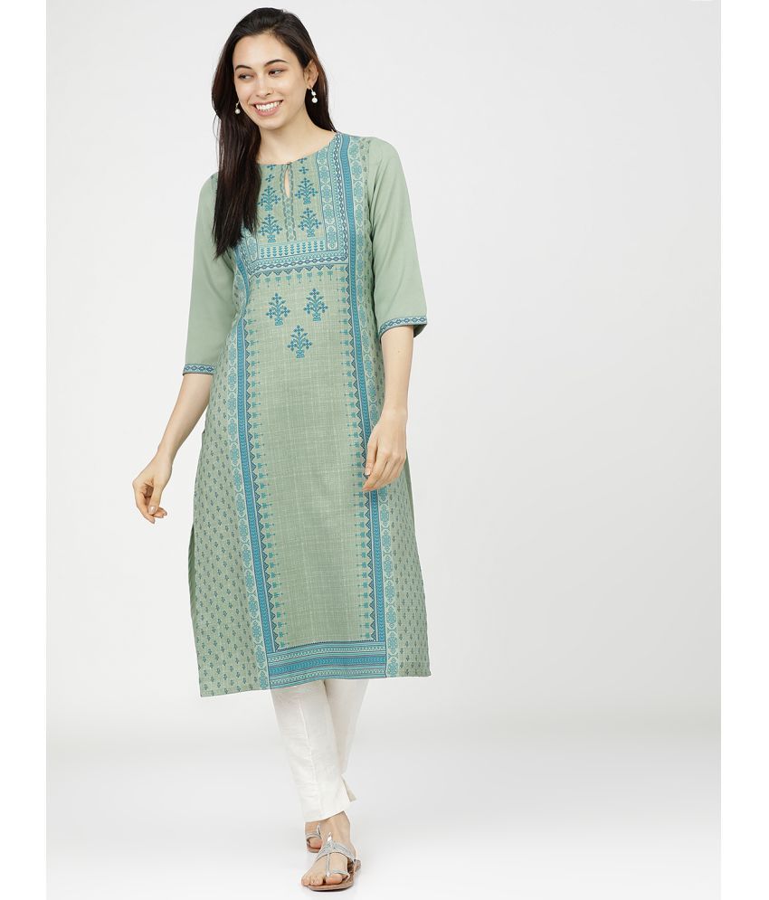     			Ketch Polyester Printed Straight Women's Kurti - Green ( Pack of 1 )