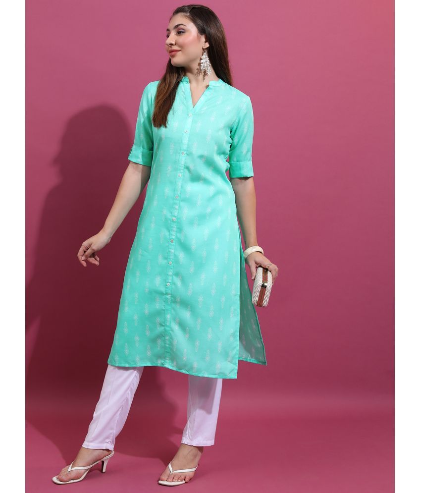     			Ketch Polyester Printed Straight Women's Kurti - Turquoise ( Pack of 1 )