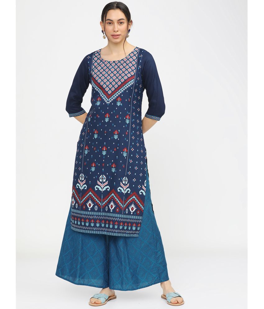     			Ketch Polyester Printed Straight Women's Kurti - Navy ( Pack of 1 )