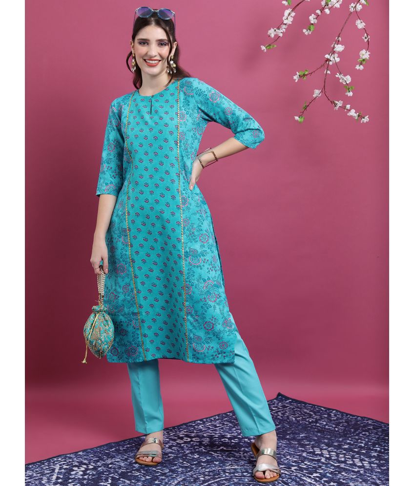     			Ketch Polyester Printed Straight Women's Kurti - Turquoise ( Pack of 1 )