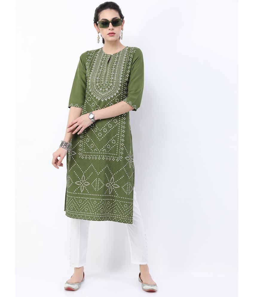     			Ketch Polyester Printed Straight Women's Kurti - Green ( Pack of 1 )