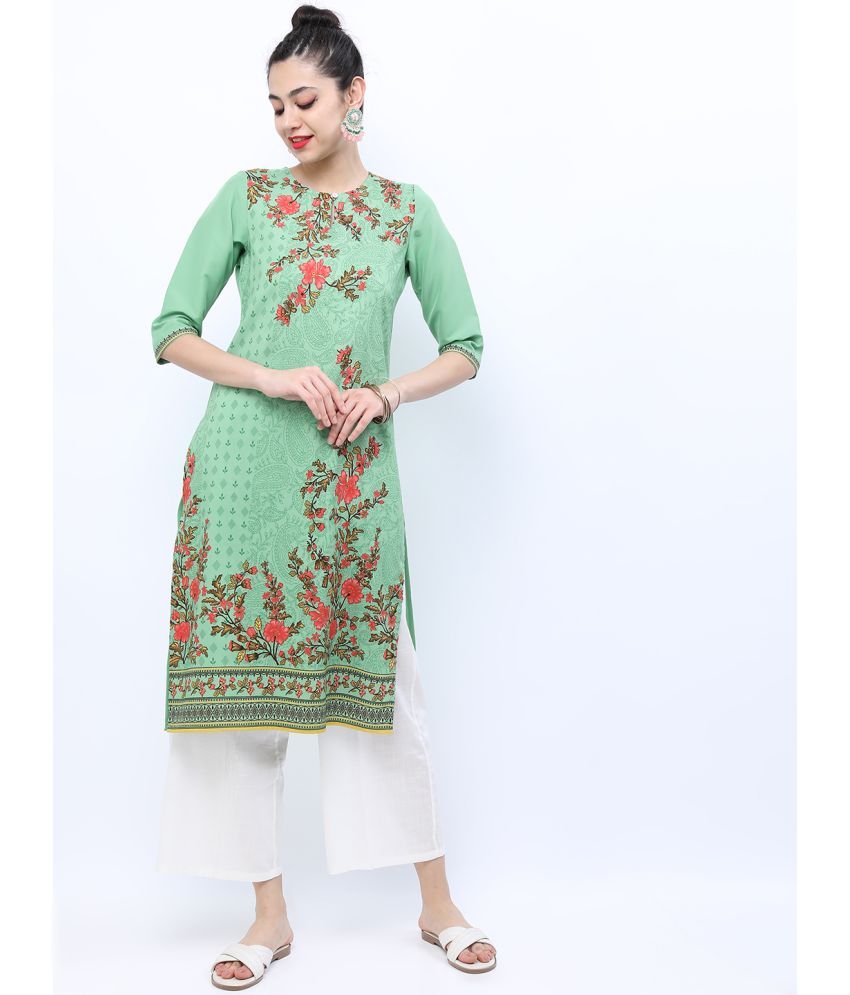     			Ketch Polyester Printed Straight Women's Kurti - Green ( Pack of 1 )