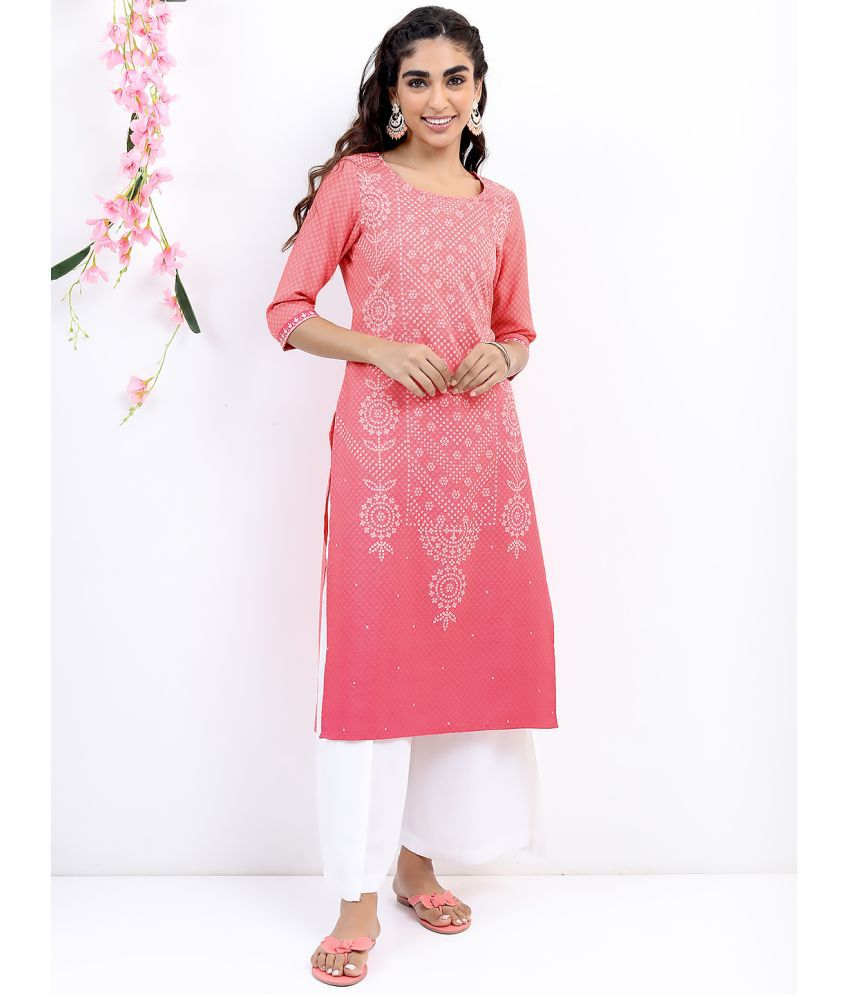     			Ketch Polyester Printed Straight Women's Kurti - Coral ( Pack of 1 )