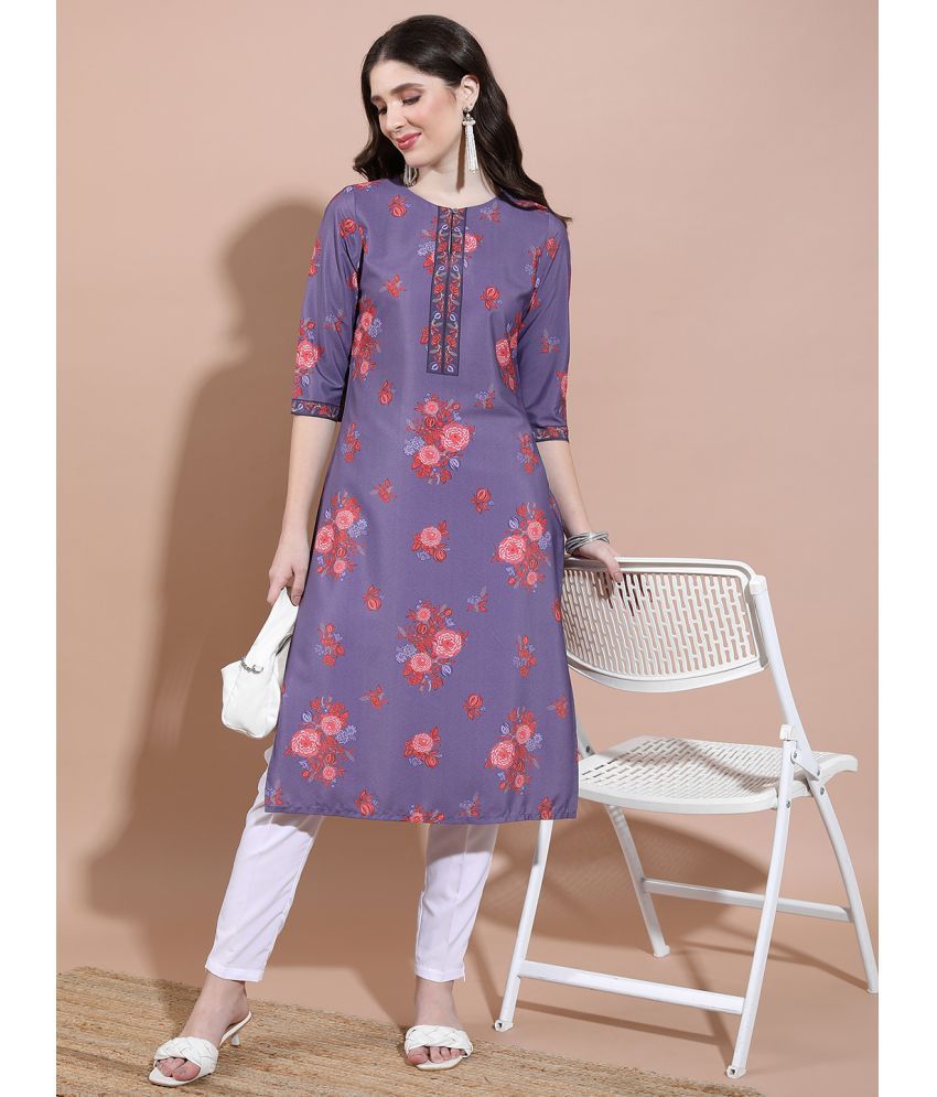     			Ketch Polyester Printed Straight Women's Kurti - Purple ( Pack of 1 )