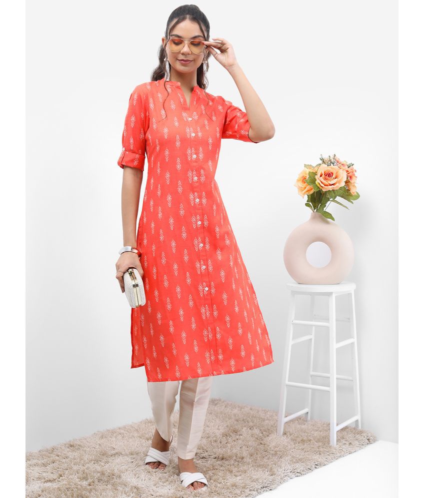     			Ketch Polyester Printed Straight Women's Kurti - Coral ( Pack of 1 )