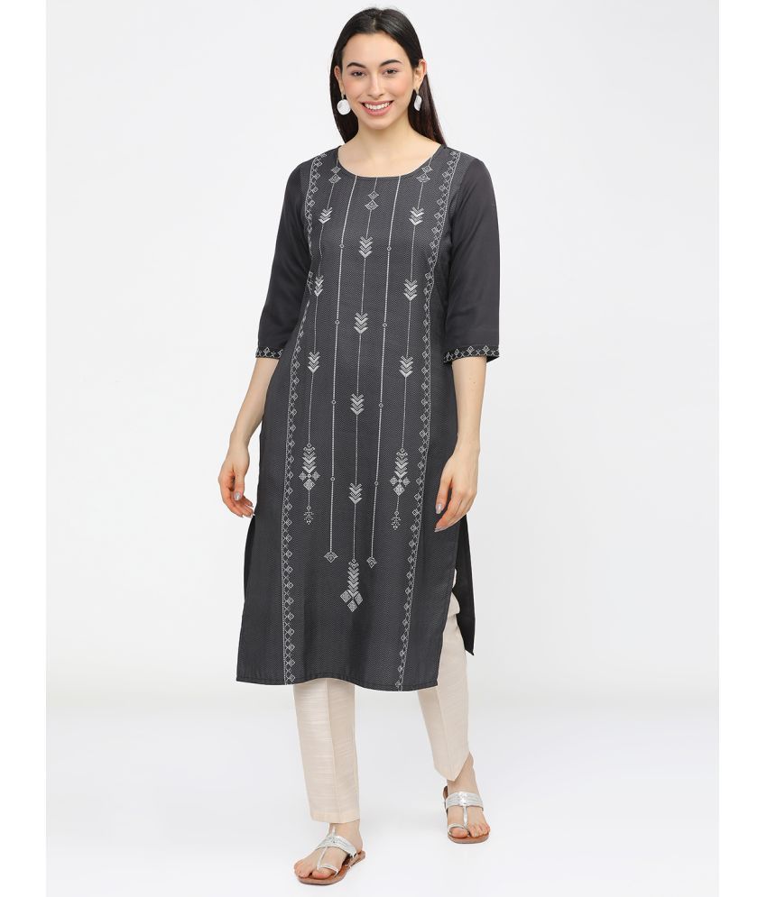     			Ketch Polyester Printed Straight Women's Kurti - Black ( Pack of 1 )