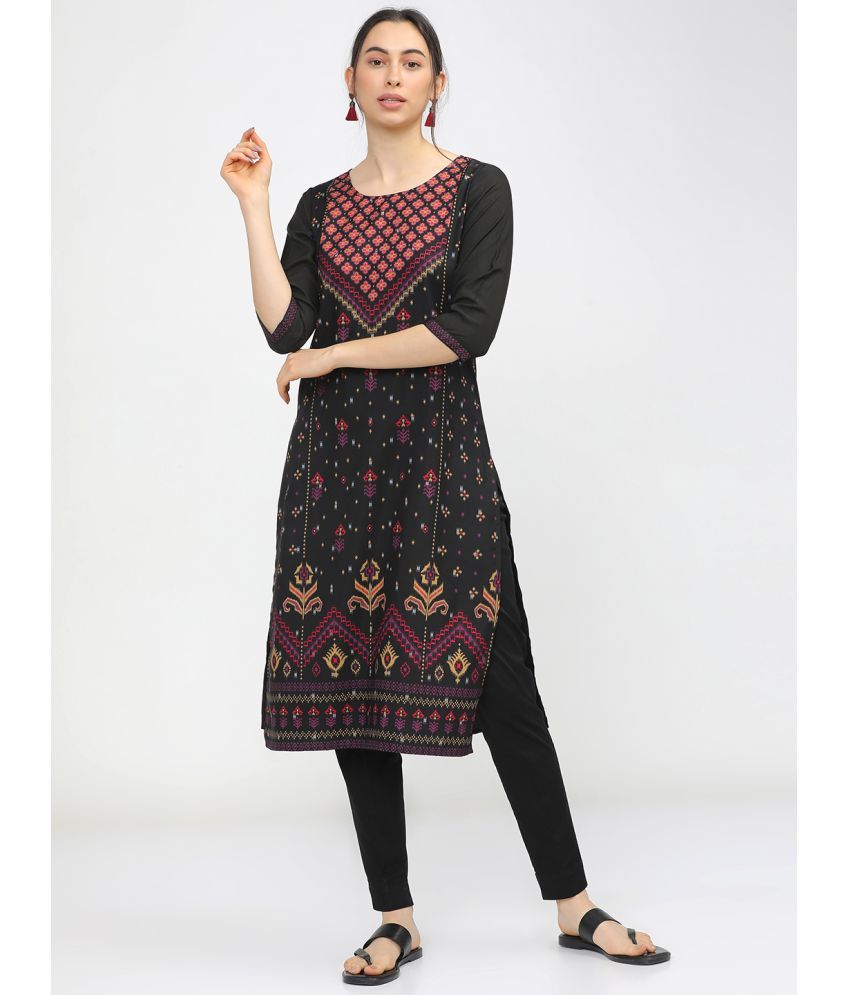     			Ketch Polyester Printed Straight Women's Kurti - Black ( Pack of 1 )