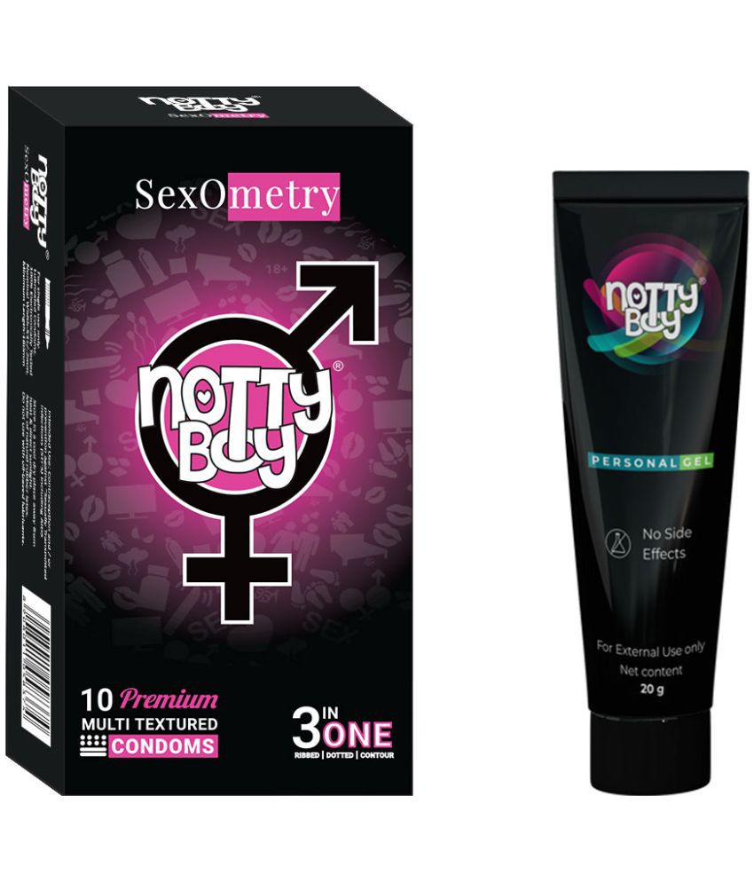     			NottyBoy Delay Gel 20gm and Multi Textured Ribbed Dotted Contour Condoms - Pack of 1