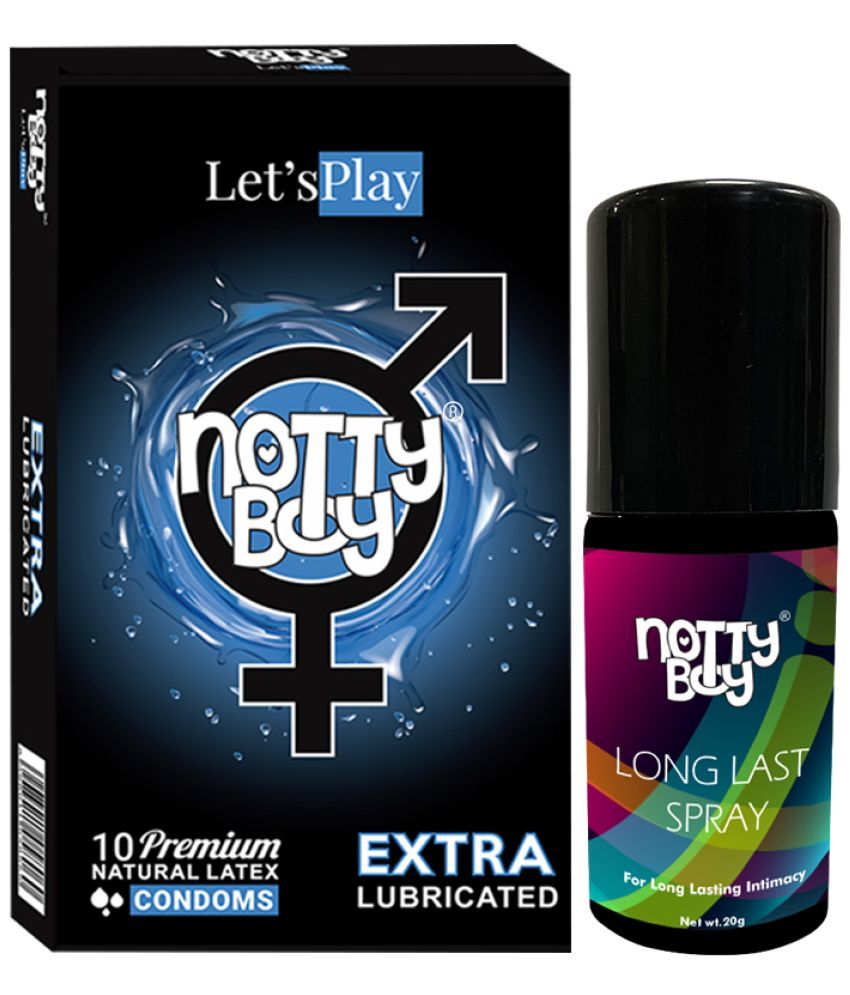     			NottyBoy  Long Last Delay Spray For Men 20g, Extra Lubricated Condoms - Pack of 1