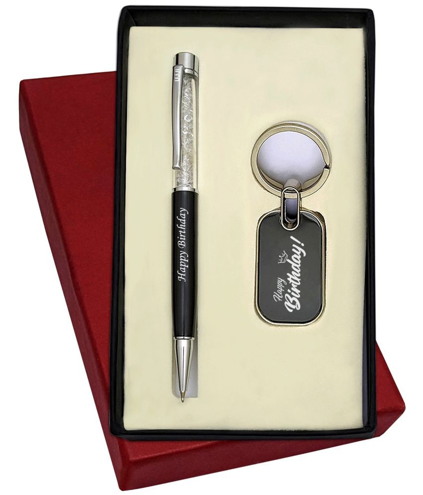     			UJJi 2 in 1 Happy Birthday Printed Set Cristal Filled Metal Ball Pen with Keychain