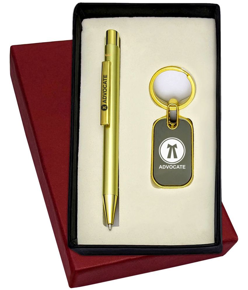     			UJJi 2in1 Advocate Logo Set in Shiny Gold Color Retractable Pen & Metal Keychain