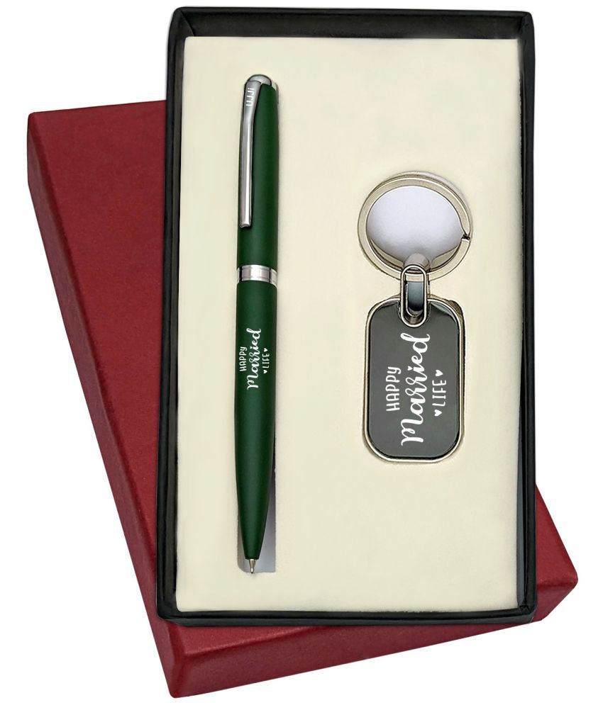     			UJJi 2in1 Happy Married Life Printed Green Colour Ballpen and Keychain