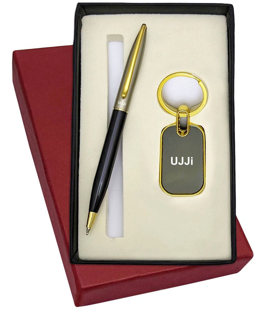     			UJJi 2in1 Set with Half Black Body Golden Part Ball Pen & Keychain
