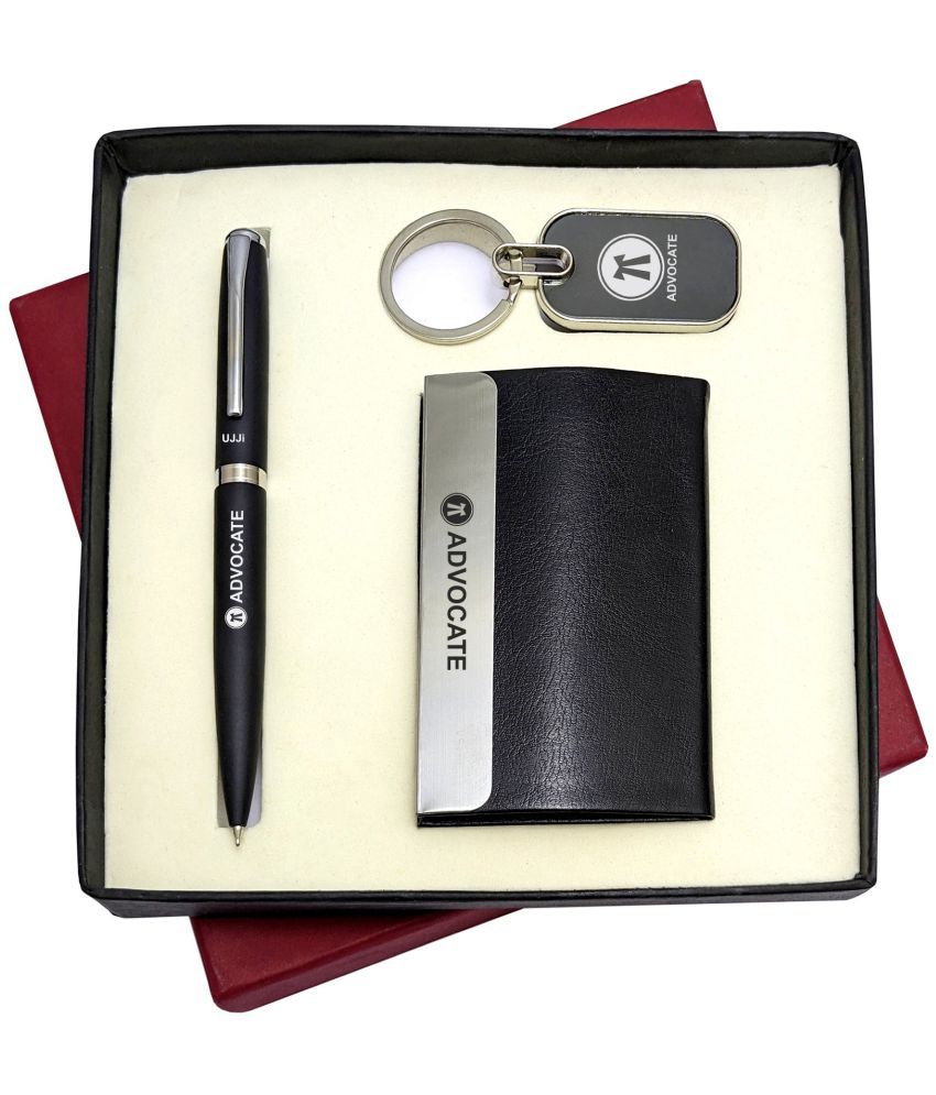     			UJJi 3in1 Advocate Logo Set with Black Body Ball Pen, Keychain and ATM Card Holder
