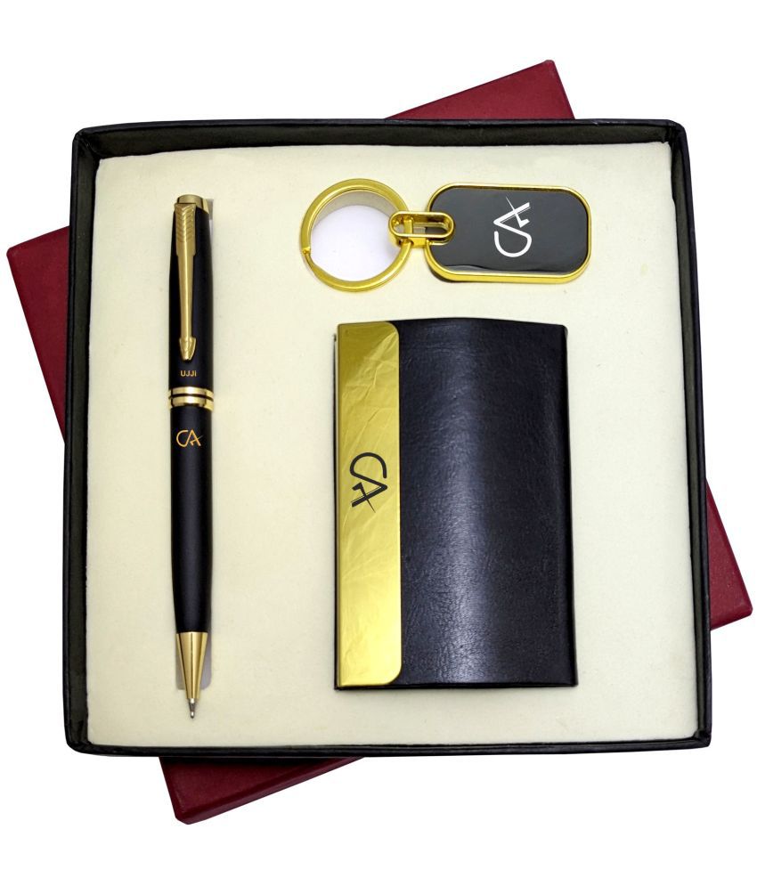     			UJJi 3in1 CA Logo Set with Black TwistBall Pen, Keychain and ATM Card Holder