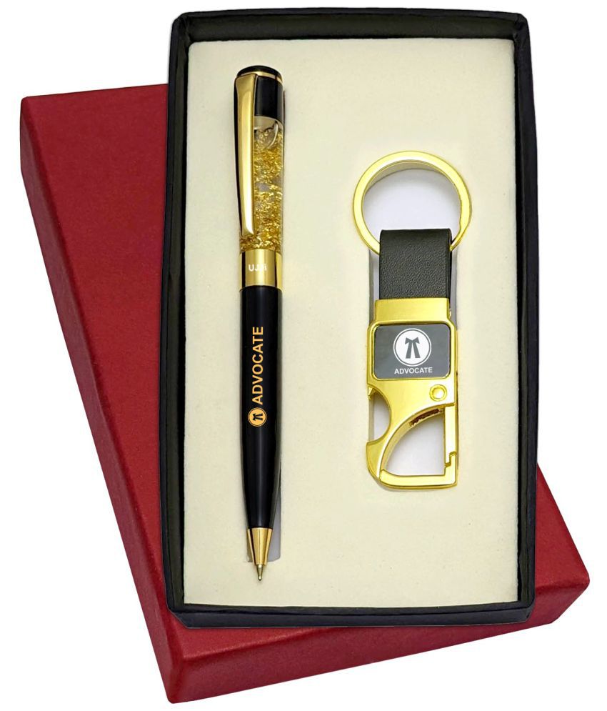     			UJJi Advocate Logo Engraved Golden Gel Filled Brass Body Ball Pen & Hook Keychain