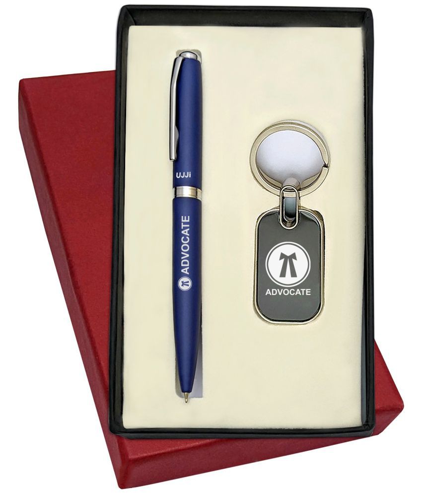     			UJJi Advocate Logo Engraved Matte Finish Blue Colour Ballpen and Keychain