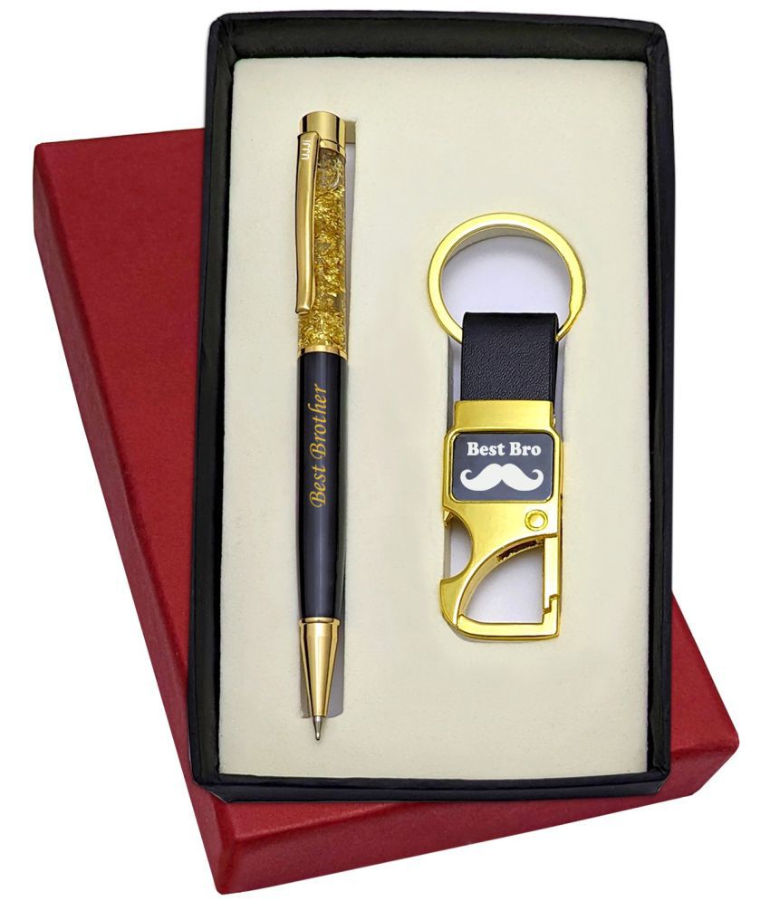     			UJJi Bst Bro Printed Golden Gel Filled Brass Body Ball Pen & Hook Keychain