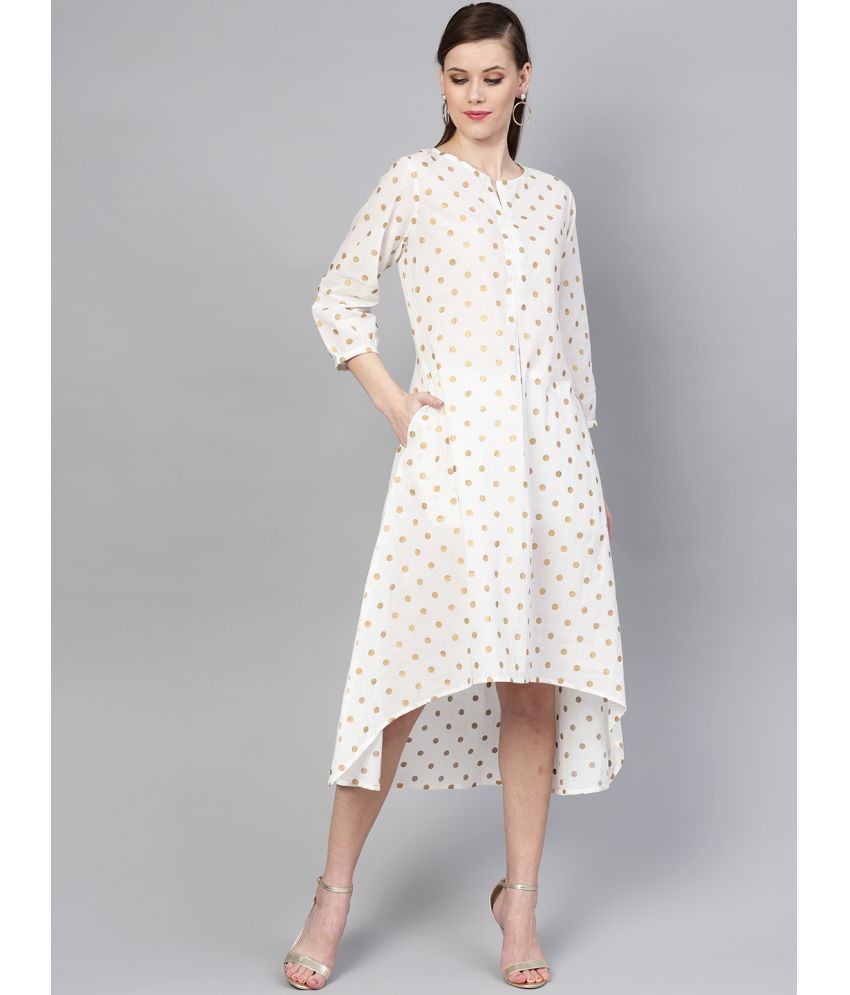     			Varanga Cotton Printed Midi Women's Fit & Flare Dress - White ( Pack of 1 )