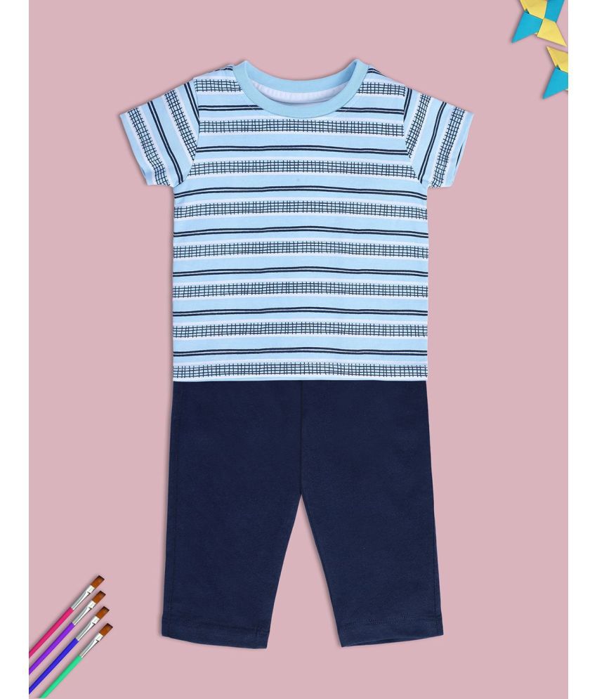     			miniklub Blue Cotton Baby Boy T-Shirt & Trouser ( Pack of 2 )