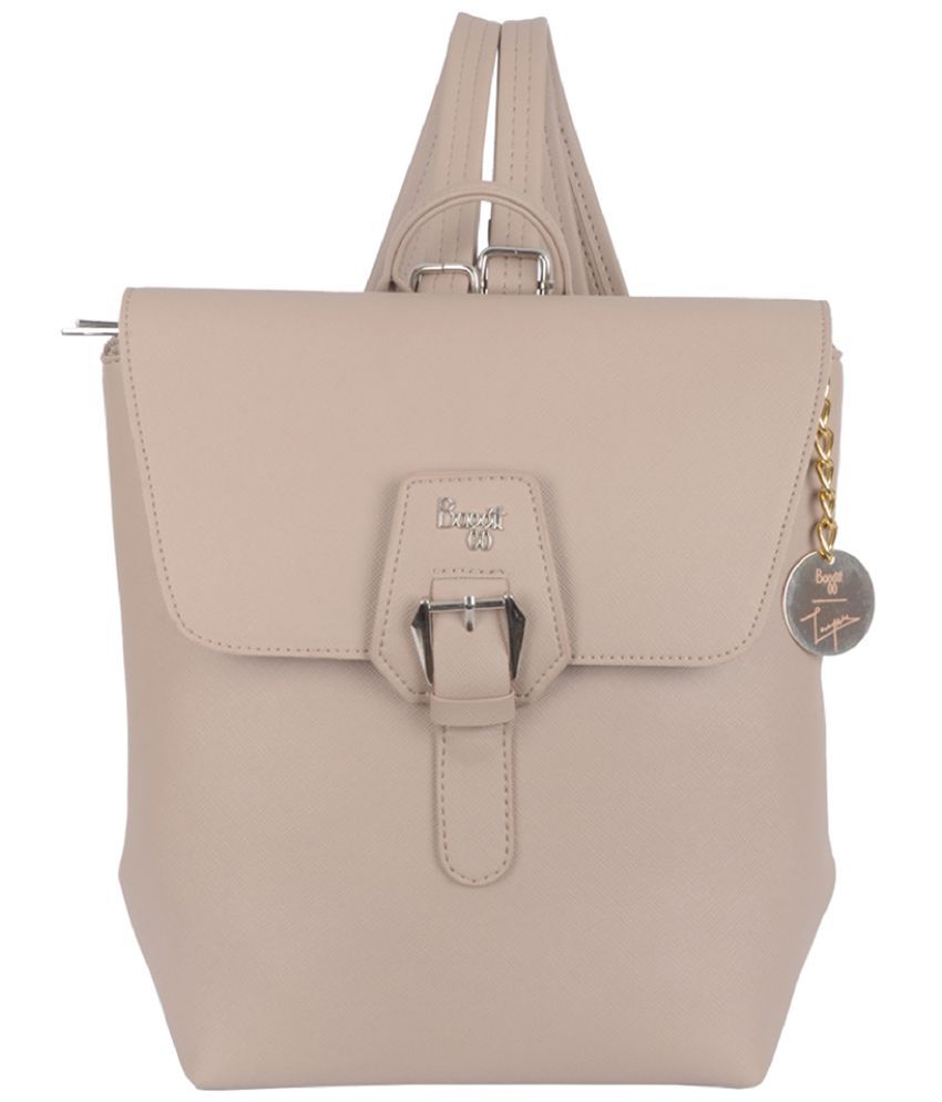     			Baggit Beige Faux Leather Backpack