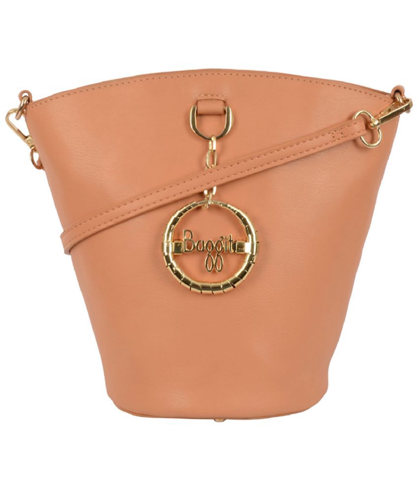     			Baggit Peach Faux Leather Shoulder Bag