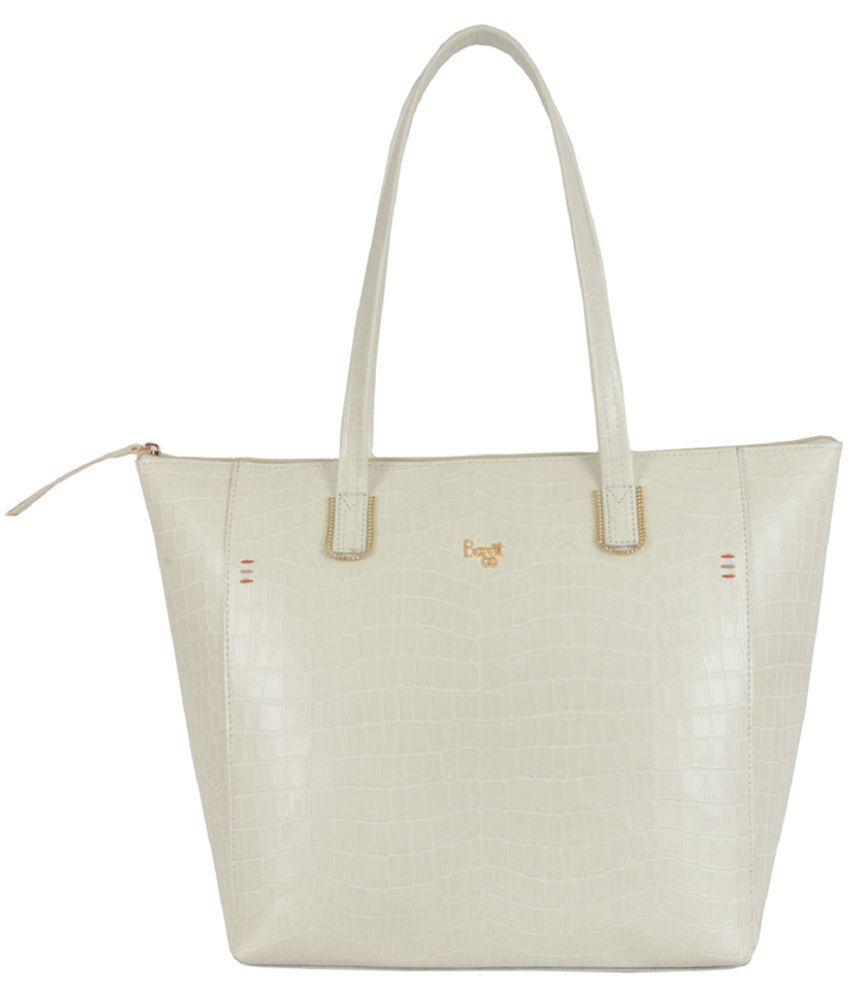     			Baggit White Faux Leather Tote Bag