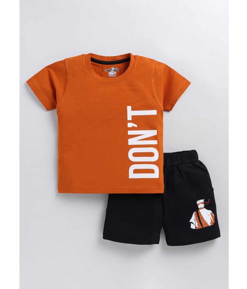     			CUTOPIES Orange Cotton Blend Boys T-Shirt & Shorts ( Pack of 1 )