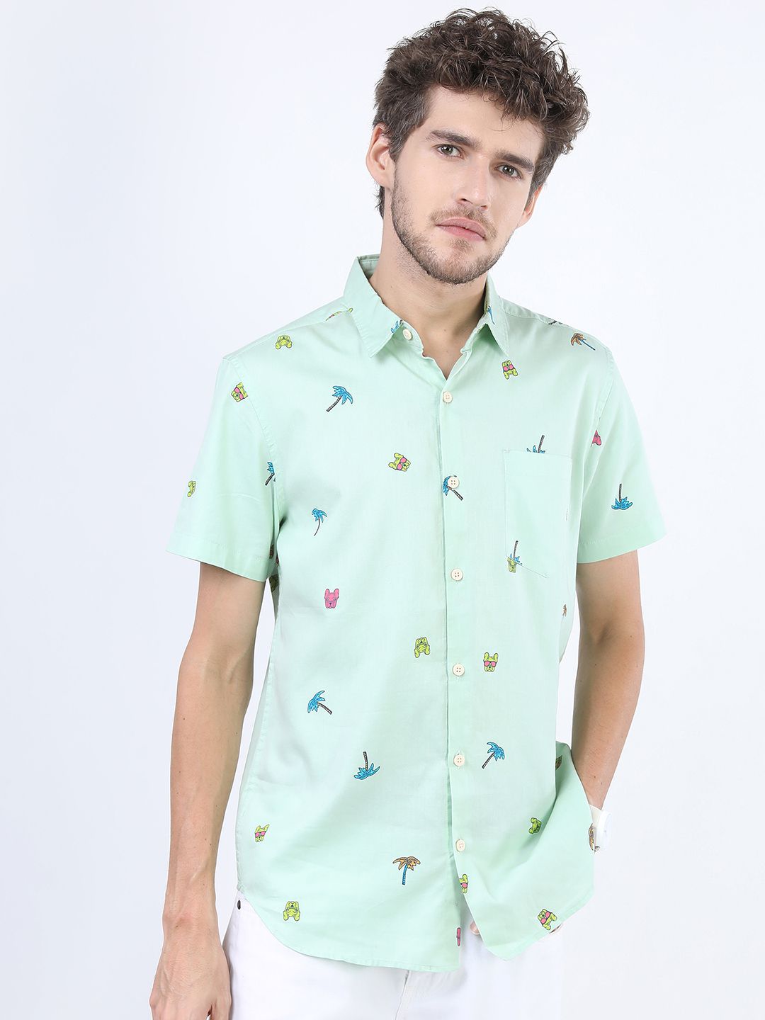     			Ketch 100% Cotton Slim Fit Printed Half Sleeves Men's Casual Shirt - Green ( Pack of 1 )