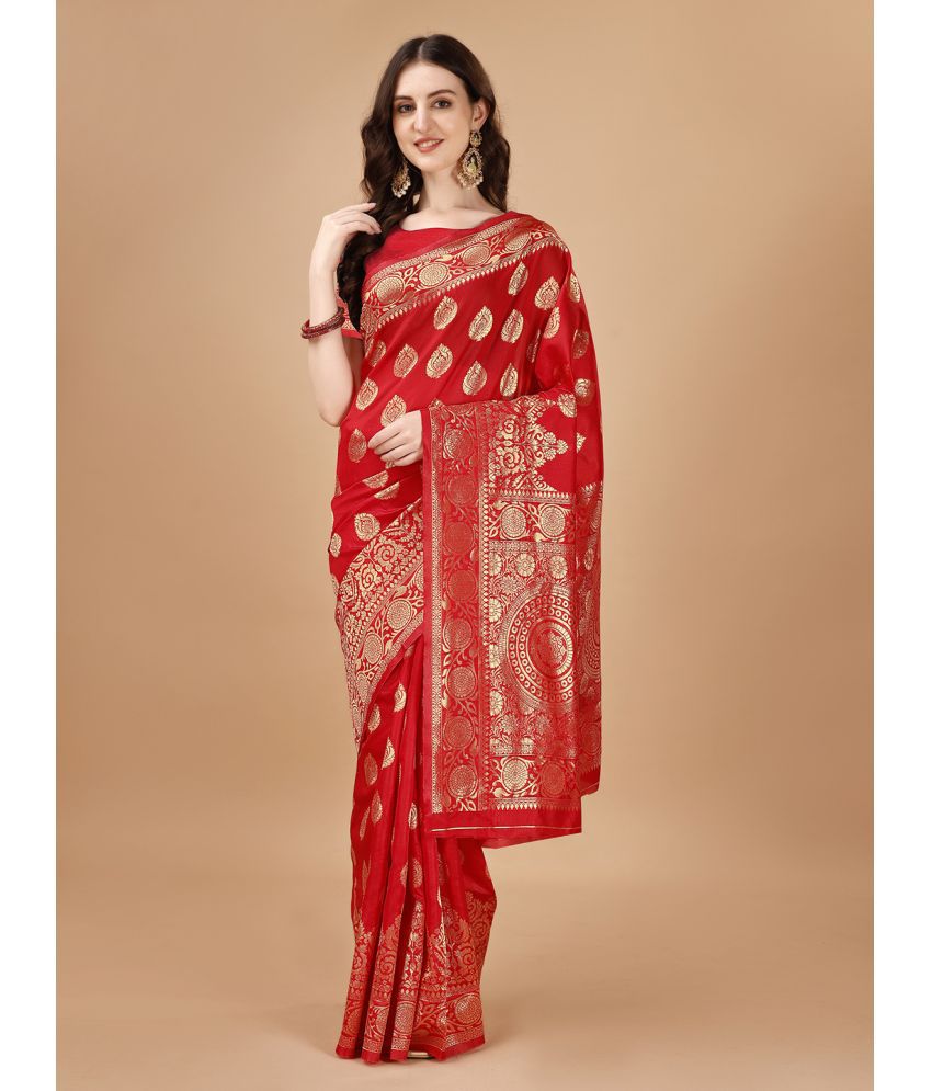     			LEELAVATI Banarasi Silk Embellished Saree With Blouse Piece - Red ( Pack of 1 )