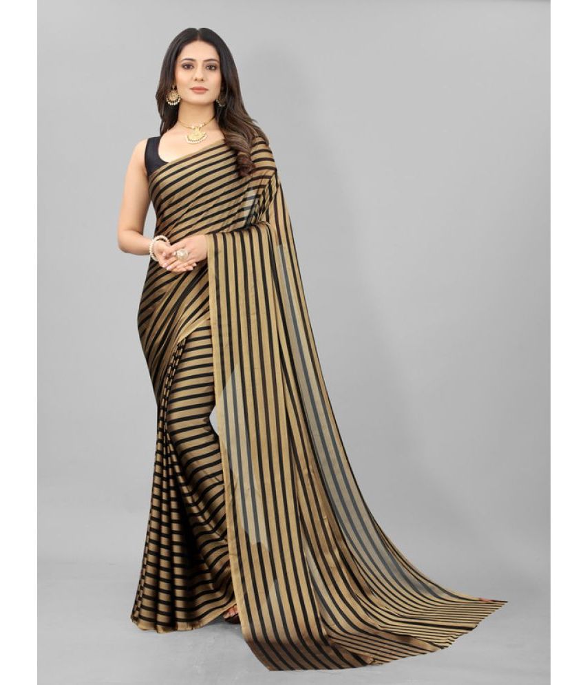     			SHREENATH FABRICS Georgette Striped Saree With Blouse Piece - Gold ( Pack of 1 )