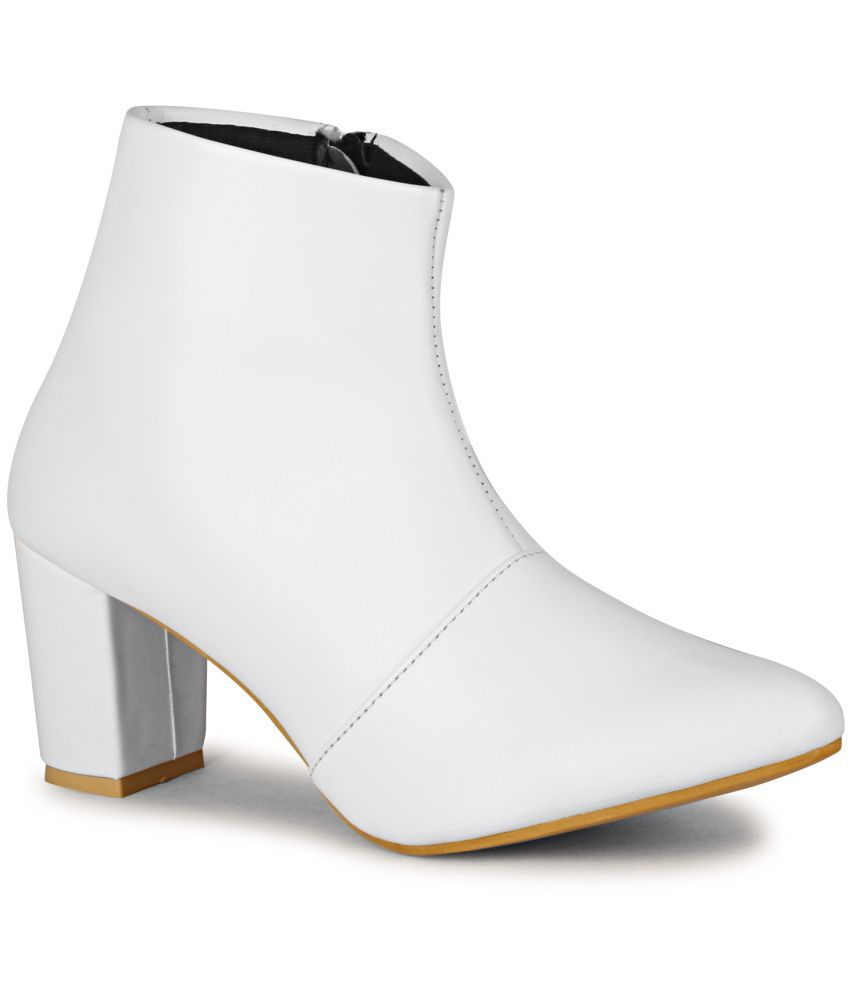     			Saheb White Women's Ankle Length Boots