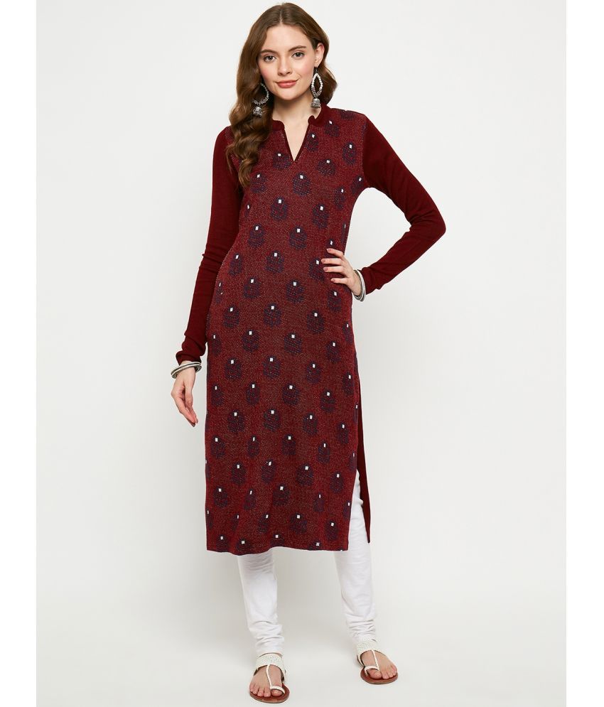     			VIAZAA Woollen Self Design Straight Women's Kurti - Maroon ( Pack of 1 )