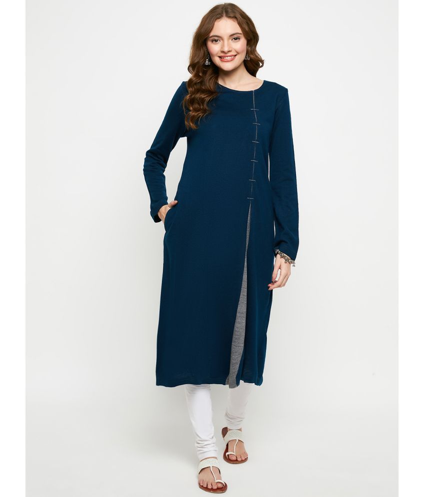     			VIAZAA Woollen Solid Flared Women's Kurti - Blue ( Pack of 1 )