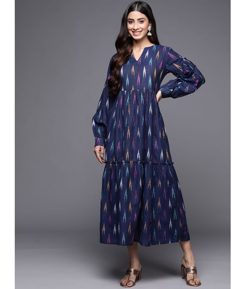     			Varanga Cotton Self Design Midi Women's A-line Dress - Blue ( Pack of 1 )