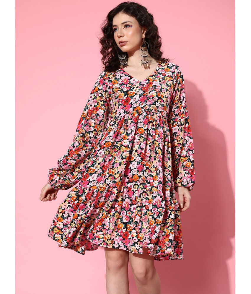     			Varanga Crepe Printed Above Knee Women's A-line Dress - Pink ( Pack of 1 )
